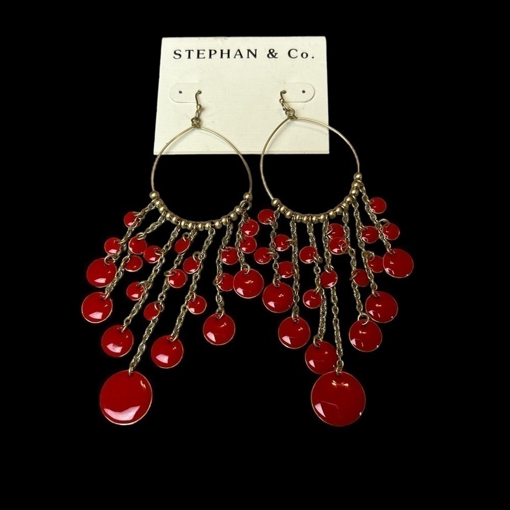 Stephan & Co. Red & Gold Hoop & Hook Drop Dangle Earrings